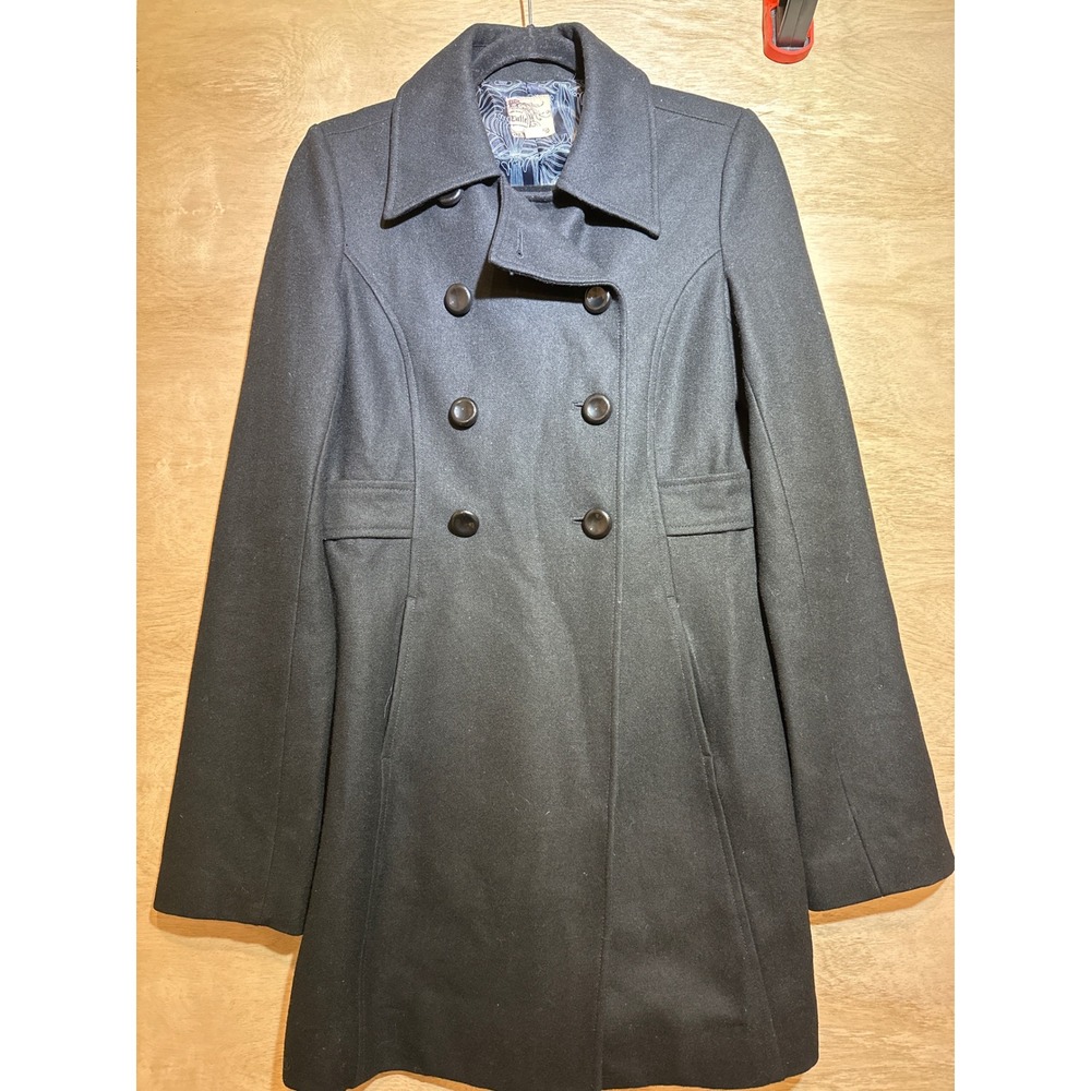 Tulle Anthropologie Black Wool Blend Double Breasted Pea Coat Jacket J7082 M